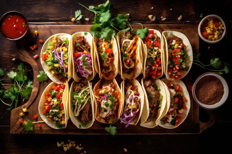 pepper mexican sauce meal vegetable taco fresh chili tomato food. Generative AI.