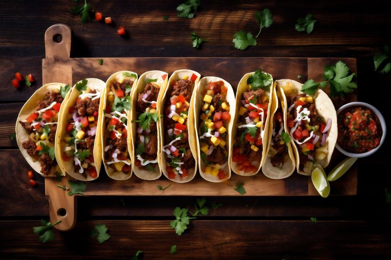 sauce meal food taco vegetable chili fresh pepper tomato mexican. Generative AI.