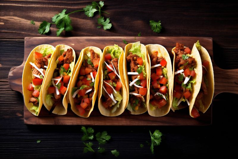 fresh taco mexican pepper food meal tomato sauce chili vegetable. Generative AI.