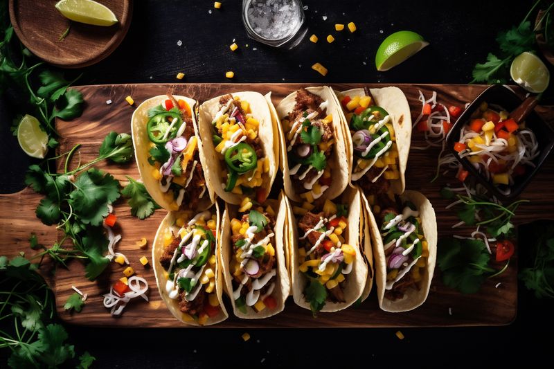 pepper mexican food chili tomato fresh taco vegetable sauce meal. Generative AI.