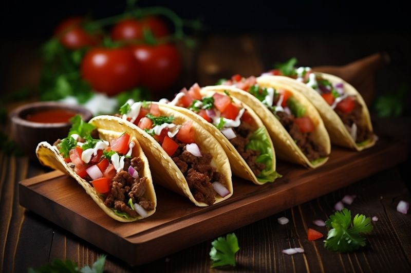 mexican fresh taco vegetable chili tomato sauce pepper food meal. Generative AI.