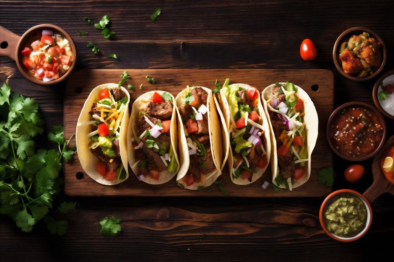 mexican fresh tomato food taco pepper sauce chili vegetable meal. Generative AI.