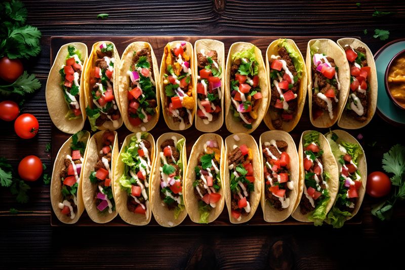 mexican meal chili sauce taco food fresh pepper vegetable tomato. Generative AI.