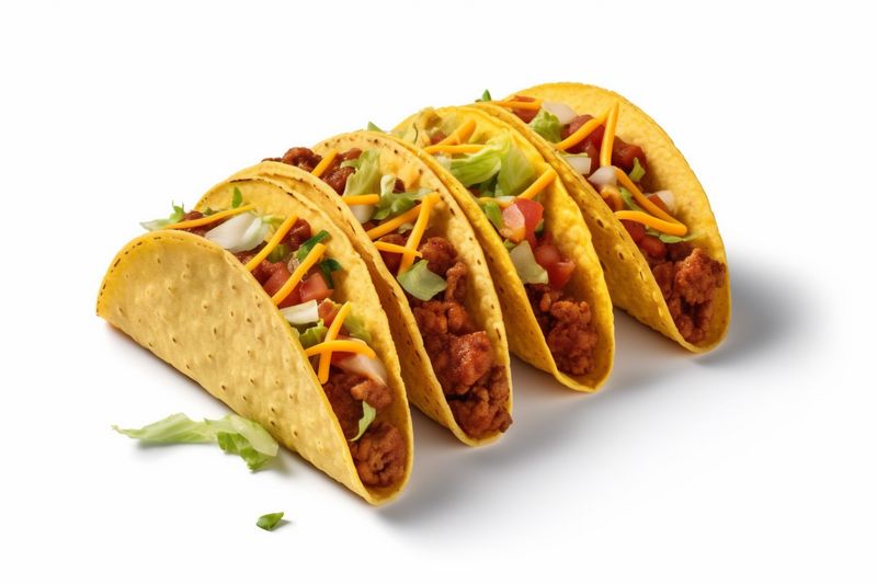 taco vegetable white mexican beef food on isolated tortilla meat tomato white. Generative AI.