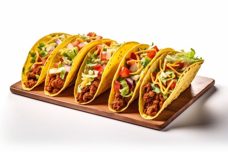 taco white tomato mexican white isolated tortilla food meat beef on vegetable. Generative AI.