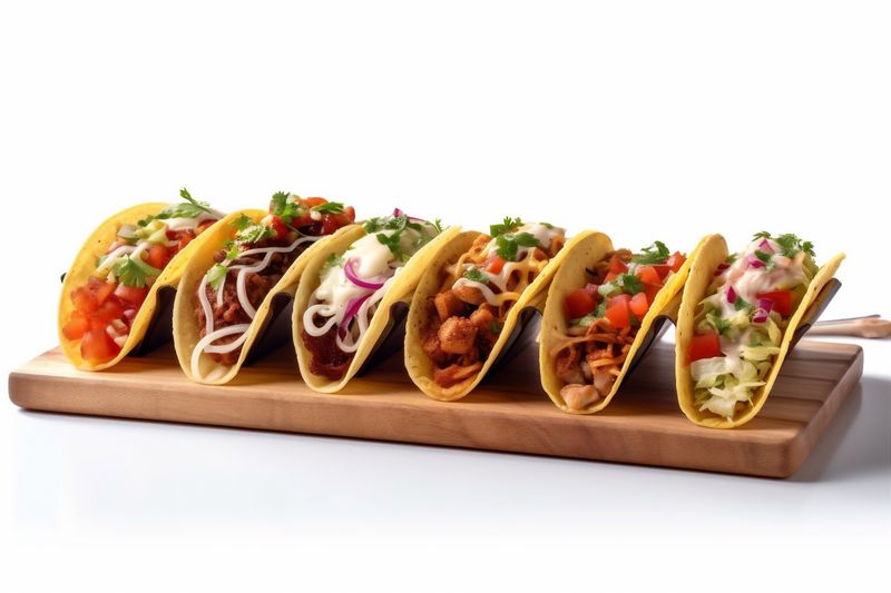 isolated beef tortilla white mexican tomato meat white vegetable on food taco. Generative AI.