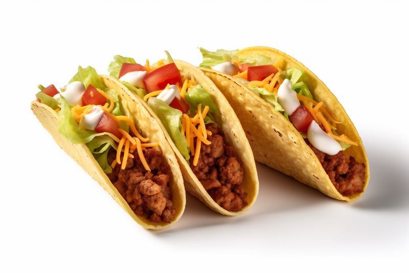 white vegetable food white on tortilla meat isolated mexican taco tomato beef. Generative AI.