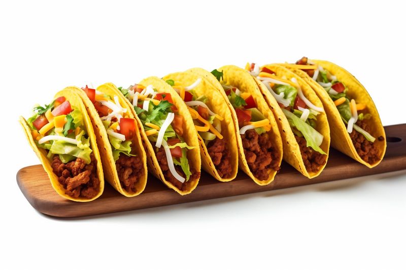 on vegetable food taco mexican beef tortilla white isolated meat white tomato. Generative AI.