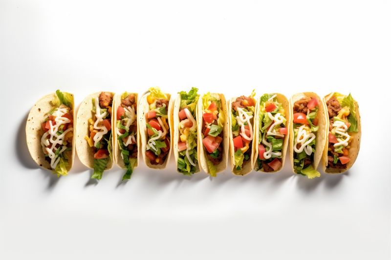 food vegetable meat tortilla mexican tomato taco on white white isolated beef. Generative AI.