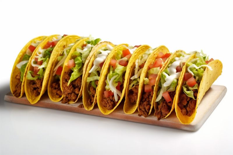 tortilla taco vegetable meat beef on mexican white tomato isolated white food. Generative AI.