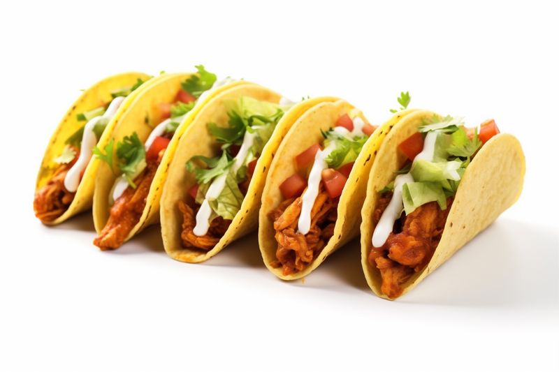 taco beef tomato mexican food white white meat isolated tortilla on vegetable. Generative AI.
