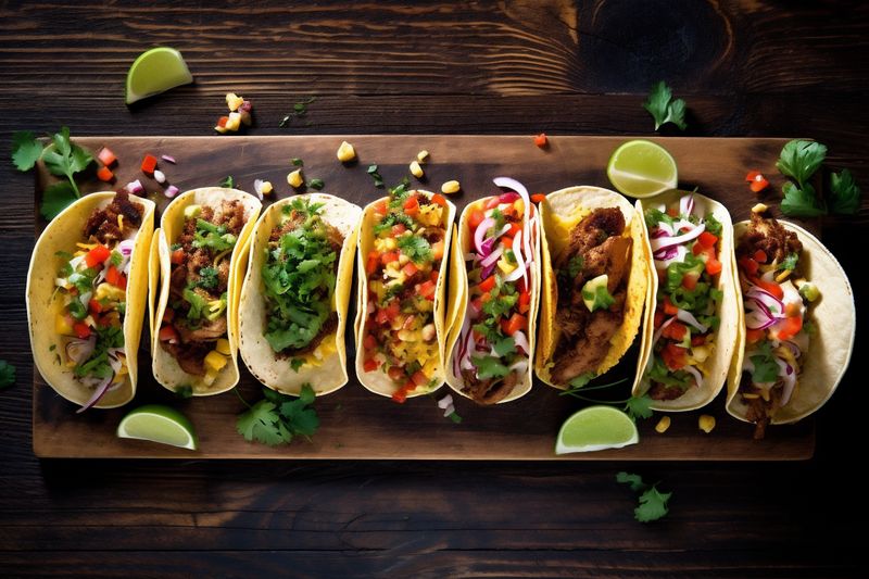 chili taco sauce tomato mexican fresh meal pepper food vegetable. Generative AI.