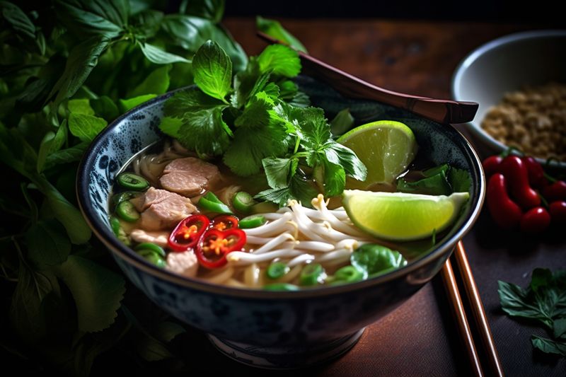 hot japanese noodle bowl background meal soup asian vegetable food cuisine. Generative AI.