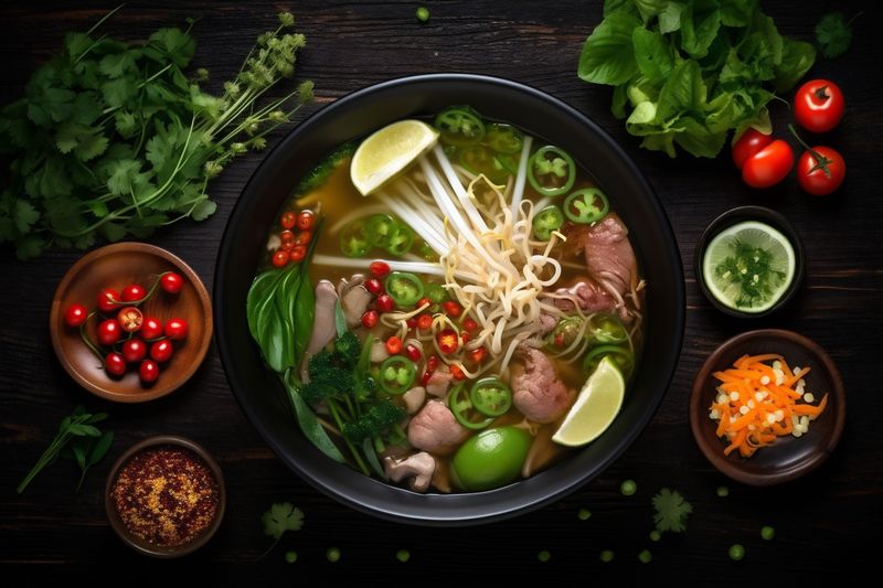japanese soup onion hot bowl asian vegetable food noodle meal background. Generative AI.