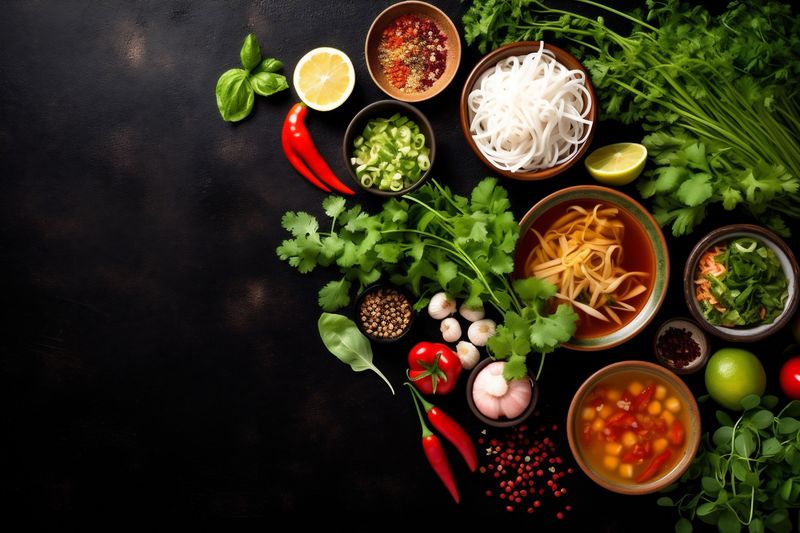 japanese meal food black hot bowl asian background noodle vegetable soup. Generative AI.