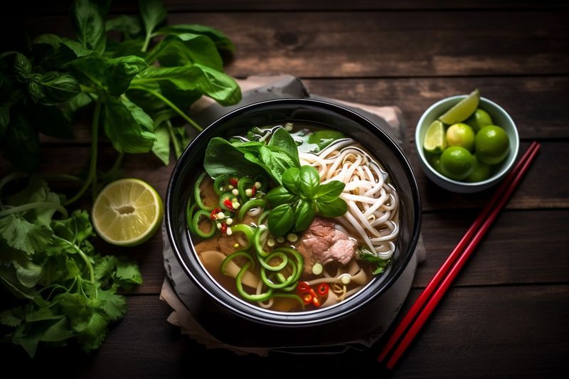 vegetable food soup hot asian bowl japan meal background noodle japanese. Generative AI.