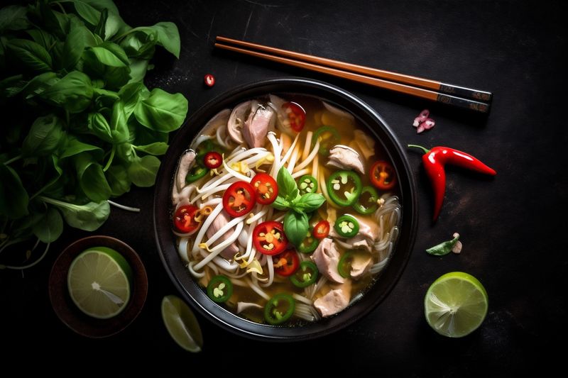 meal noodle japanese vegetable cooking soup food bowl asian background hot. Generative AI.