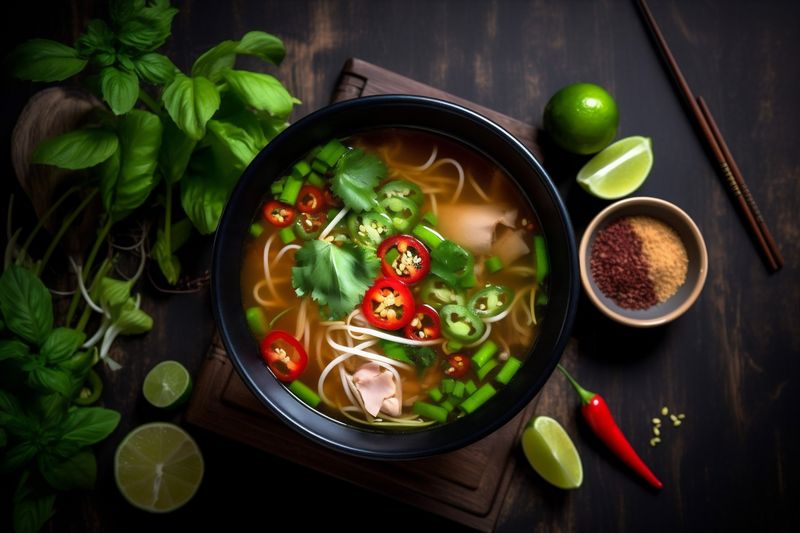 meal japanese chopstick soup noodle asian background food vegetable bowl hot. Generative AI.