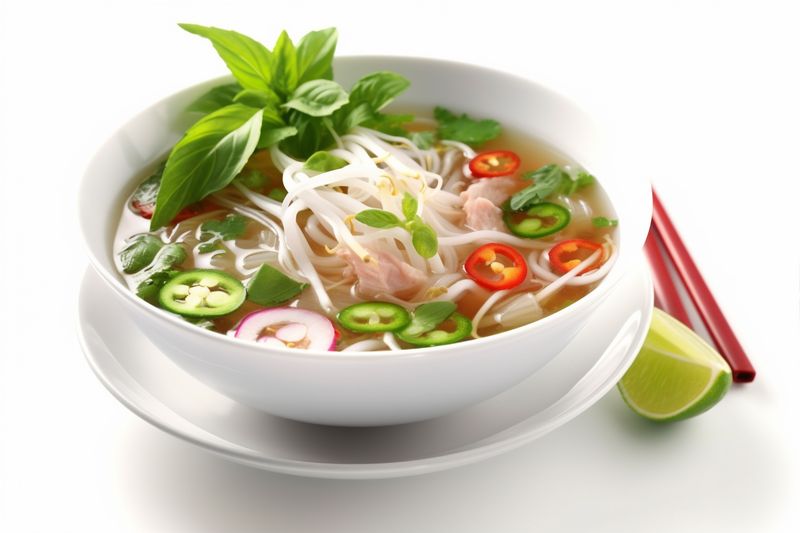 food bowl soup dish broth background noodle meal white asian traditional. Generative AI.