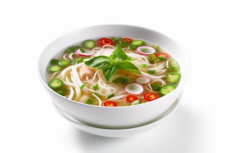 background cuisine dish traditional white broth soup food bowl asian noodle. Generative AI.