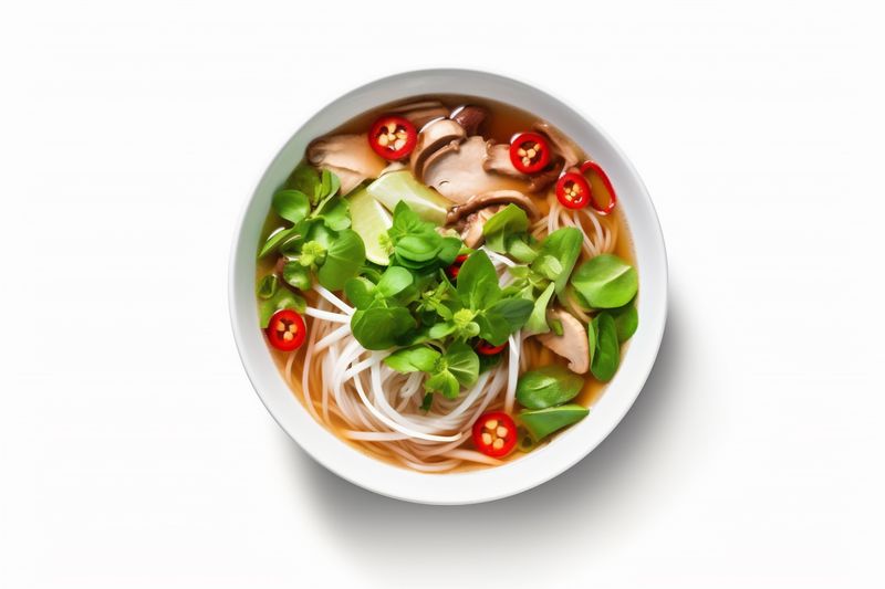 bowl background soup noodle asian traditional broth chili dish food white. Generative AI.
