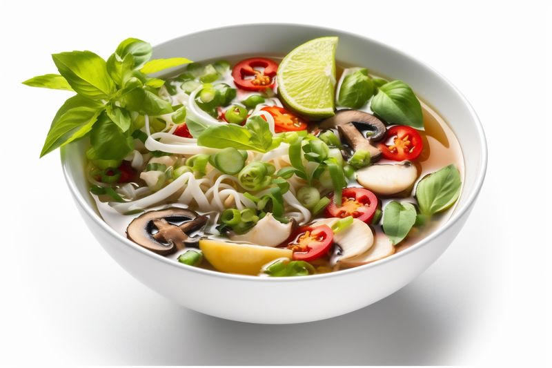 soup traditional broth asian background white isolated bowl dish noodle food. Generative AI.