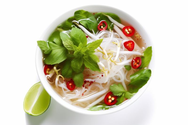 traditional background noodle bowl broth food white diet asian dish soup. Generative AI.
