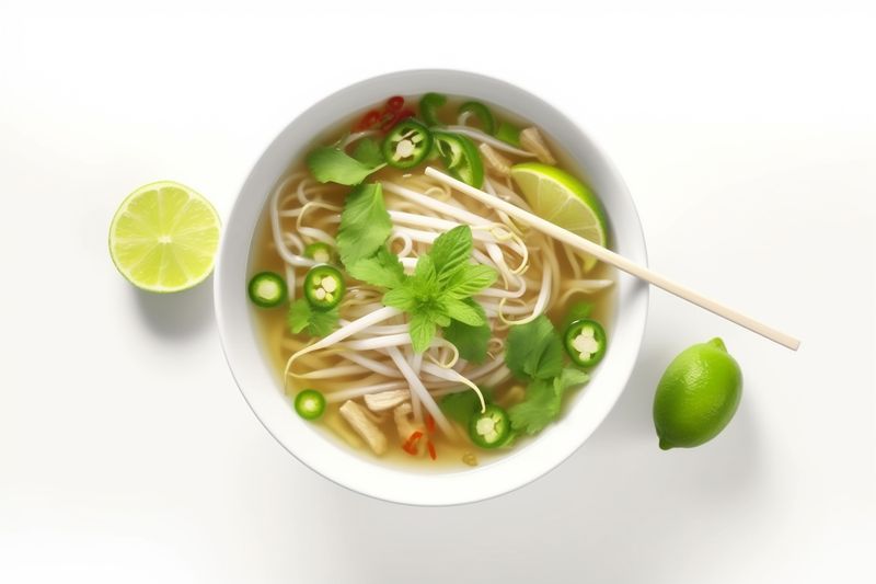 chinese white soup background broth asian bowl traditional dish food noodle. Generative AI.