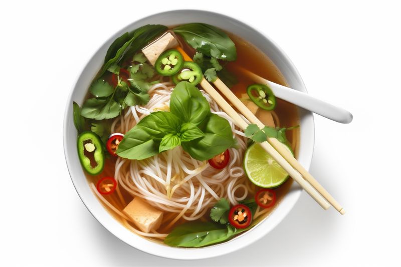 broth white noodle soup bowl food asian dish traditional korea background. Generative AI.
