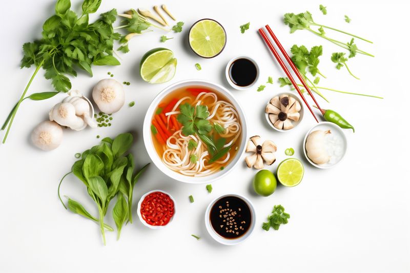 background bowl broth soup food asian white noodle traditional rare dish. Generative AI.
