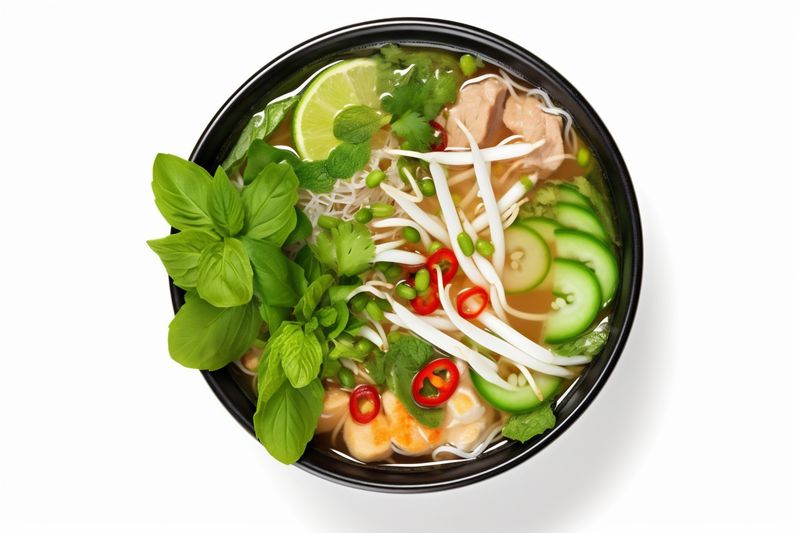 white bowl soup broth dish asian traditional food noodle tasty background. Generative AI.
