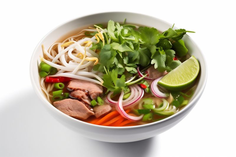 broth dish traditional food soup plate background bowl white noodle asian. Generative AI.