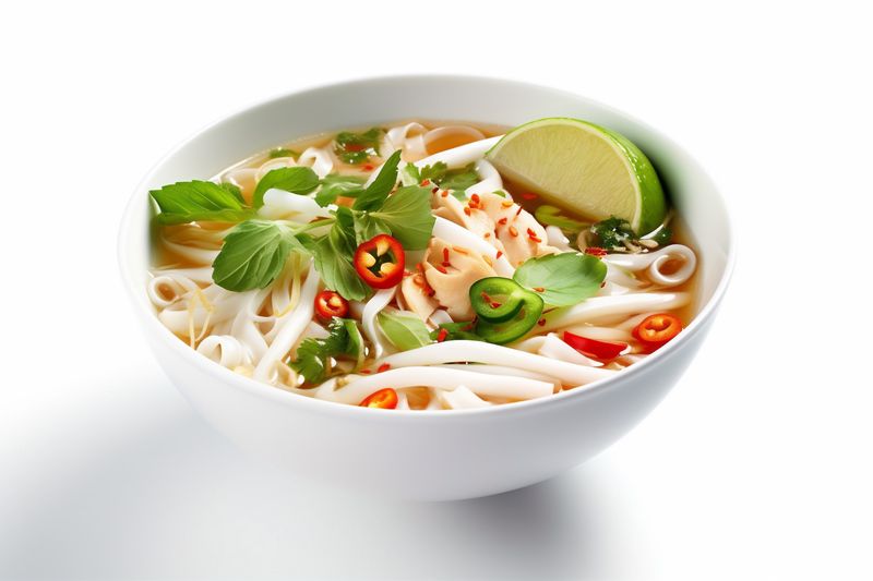 food background dish soup bowl plate traditional white asian broth noodle. Generative AI.