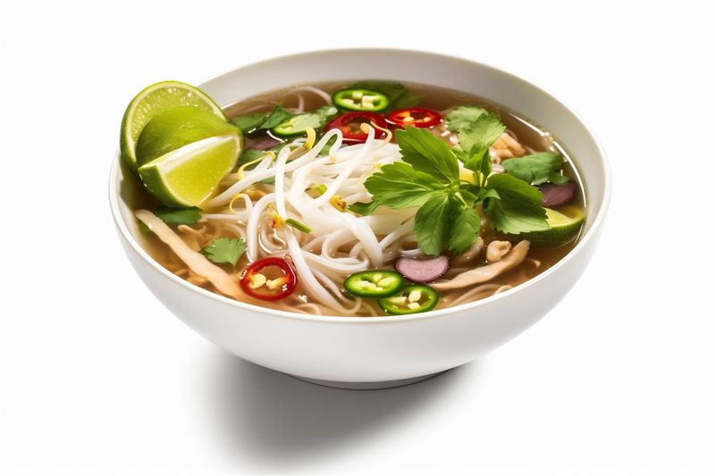 soup traditional background bowl dish diet white food noodle broth asian. Generative AI.