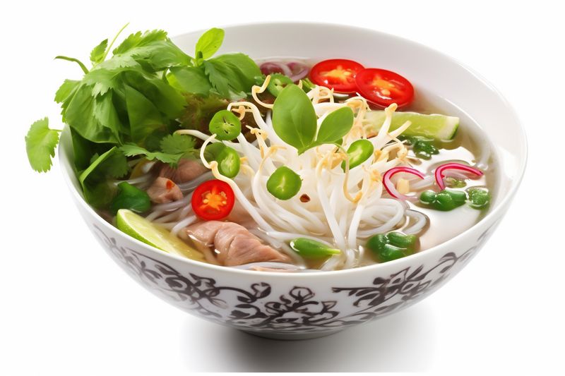 dish isolated white bowl background noodle food traditional soup broth asian. Generative AI.