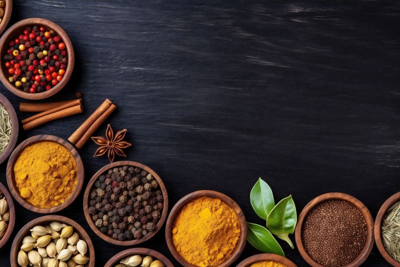 cooking table food powder dry indian spice ingredient background herb seasoning. Generative AI.