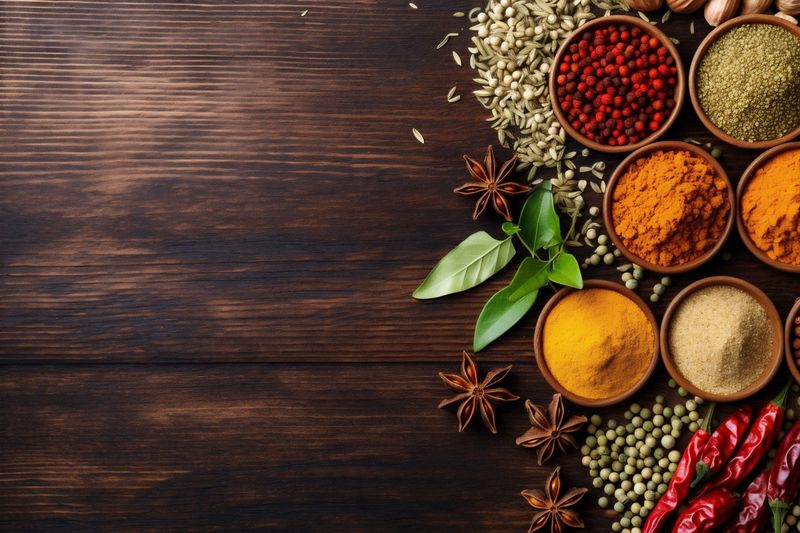 seasoning food colorful herb cooking ingredient spice dry background indian powder. Generative AI.