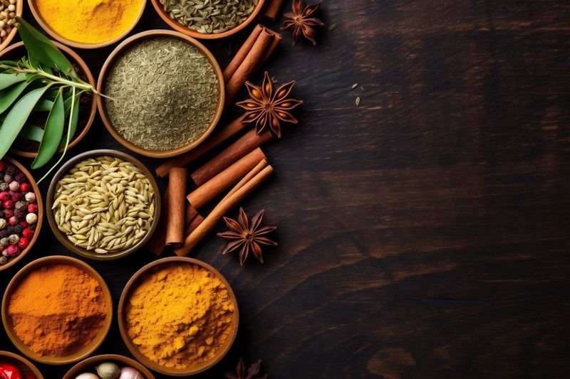 cooking powder food herb natural indian dry seasoning background ingredient spice. Generative AI.