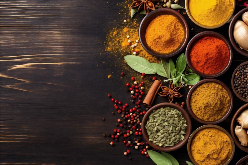 indian ingredient spice powder background seasoning dry paprika food herb cooking. Generative AI.