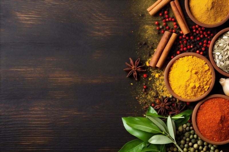 dry ingredient powder indian seasoning cinnamon food background cooking herb spice. Generative AI.