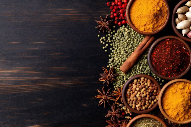 dry seasoning food powder herb cooking ingredient spice background indian condiment. Generative AI.