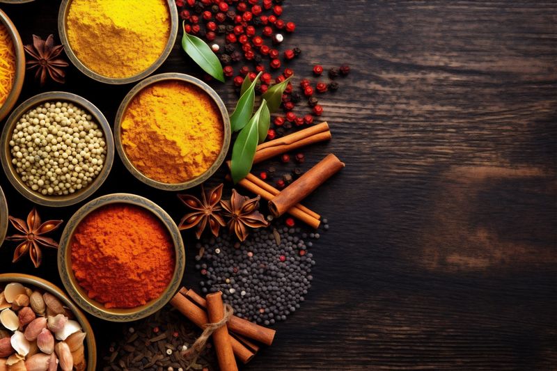 cooking ingredient herb seasoning food background dry powder space spice indian. Generative AI.