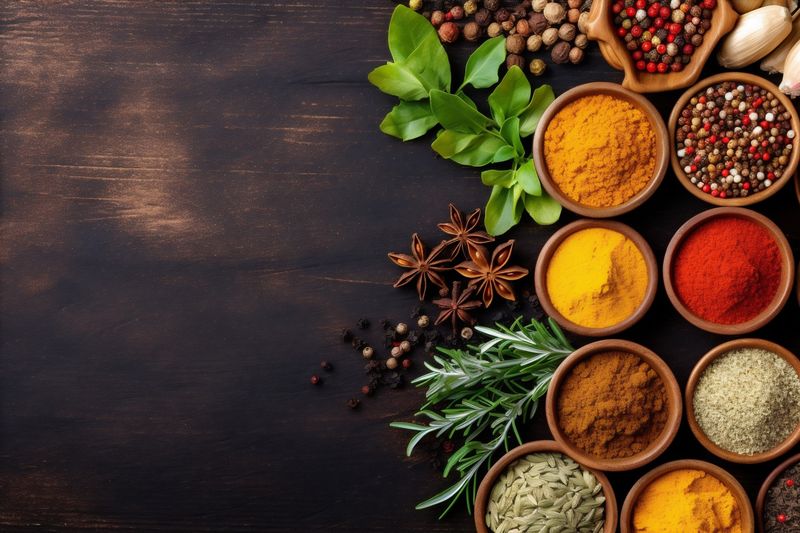 powder herb cooking dry background food spice seasoning indian top ingredient. Generative AI.