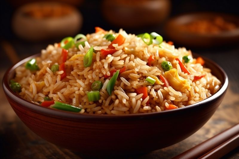 meal asian healthy food rice eat rice vegetable fried dinner chinese. Generative AI.