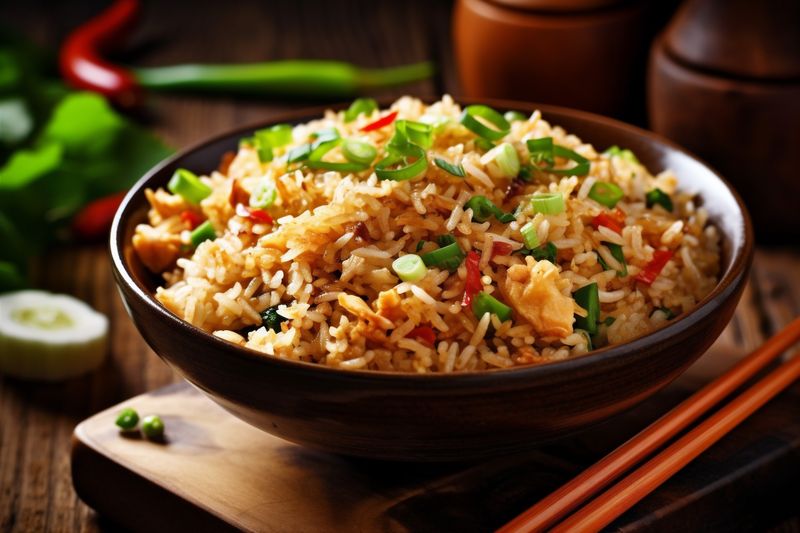 eat asian dinner meal vegetable rice food fried rice chinese healthy. Generative AI.