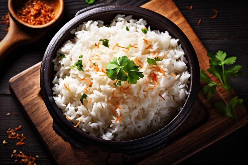 food healthy meal chinese eat rice asian rice fried vegetable dinner. Generative AI.