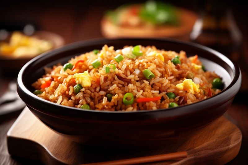 healthy chinese rice meal asian food fried eat vegetable dinner rice. Generative AI.