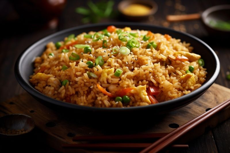 chinese food dinner asian eat fried healthy meal vegetable rice rice. Generative AI.