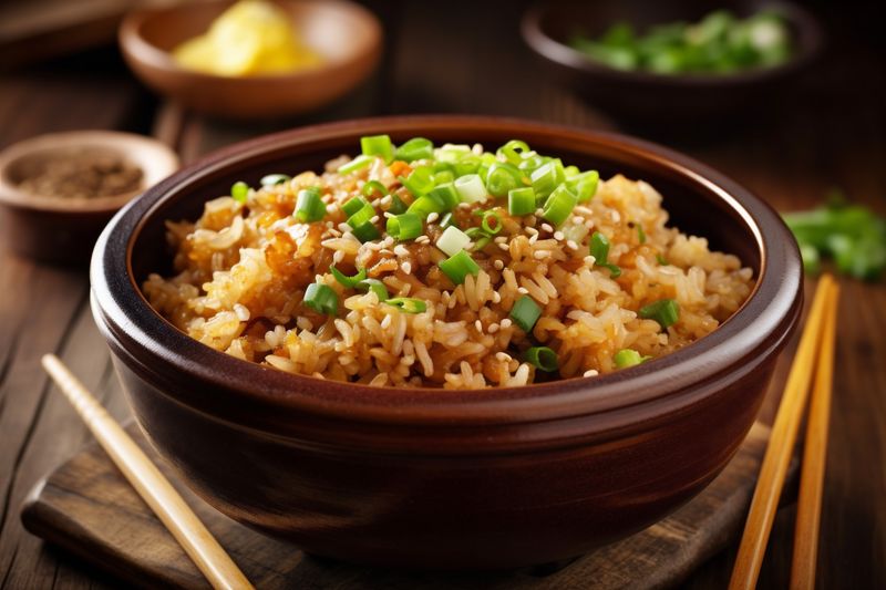 vegetable rice fried asian chinese rice healthy food meal dinner eat. Generative AI.