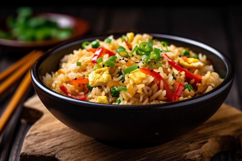 asian healthy rice chinese eat vegetable fried rice dinner food meal. Generative AI.